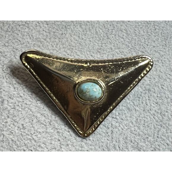 Ugo Correani Vintage Brooch Turquoise Gold Tone Trombone Clasp Made In Italy 2” - Picture 1 of 9